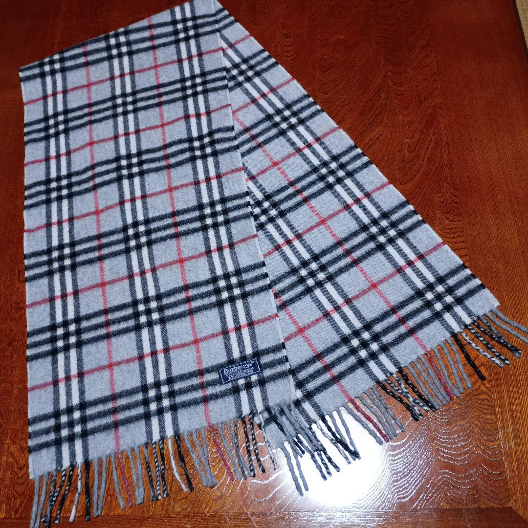 美品☆Burberry チェック柄マフラー グレー カシミヤ