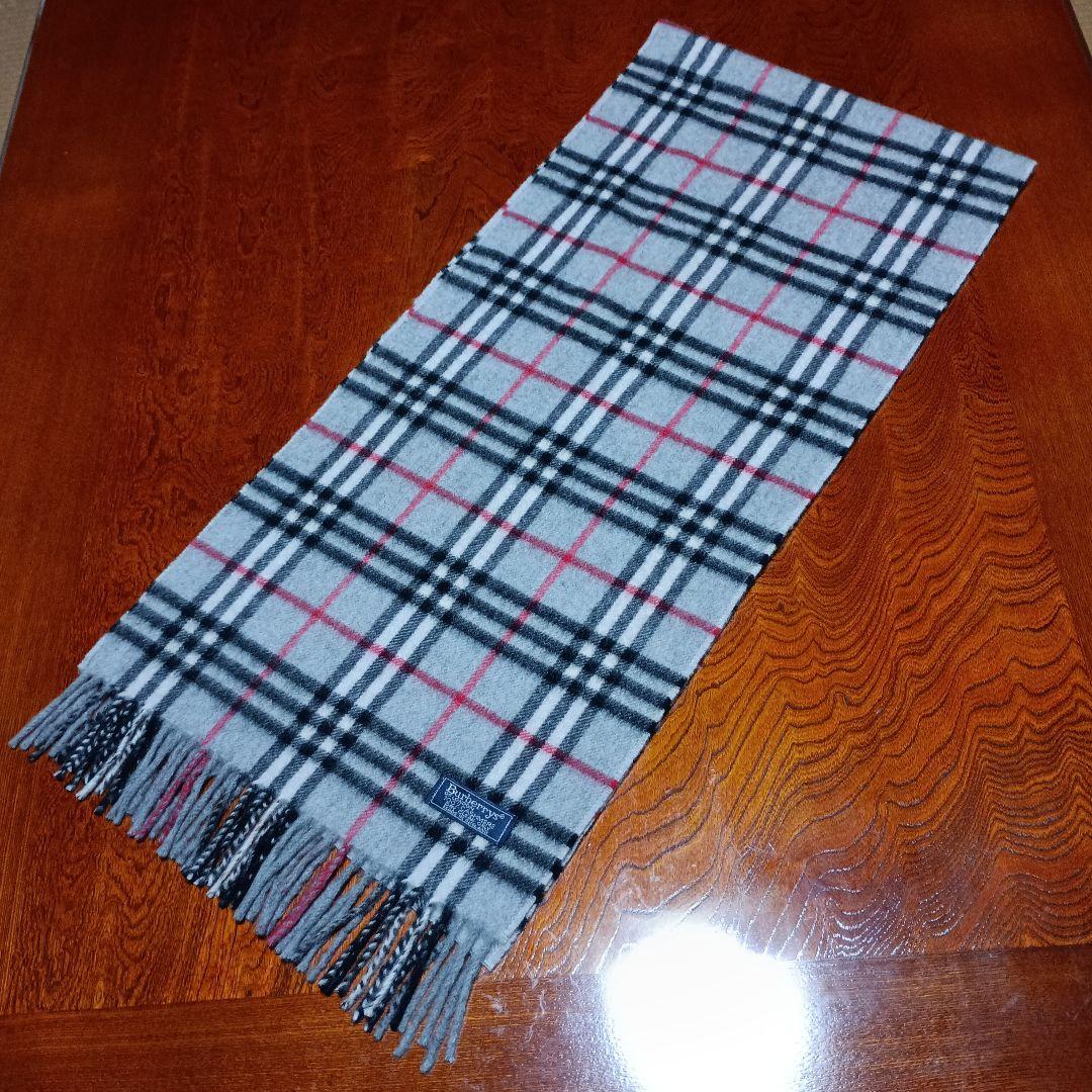 美品☆Burberry チェック柄マフラー グレー カシミヤ