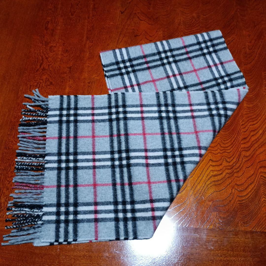美品☆Burberry チェック柄マフラー グレー カシミヤ