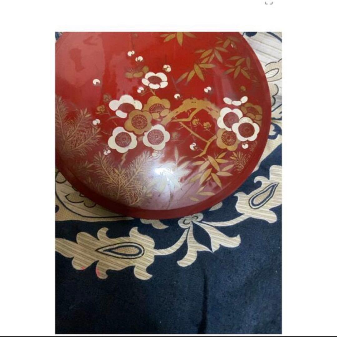 １点物希少アンティーク輪島塗明斎牧野義昭作 3段重箱 重箱盆松竹梅短冊図 金蒔絵