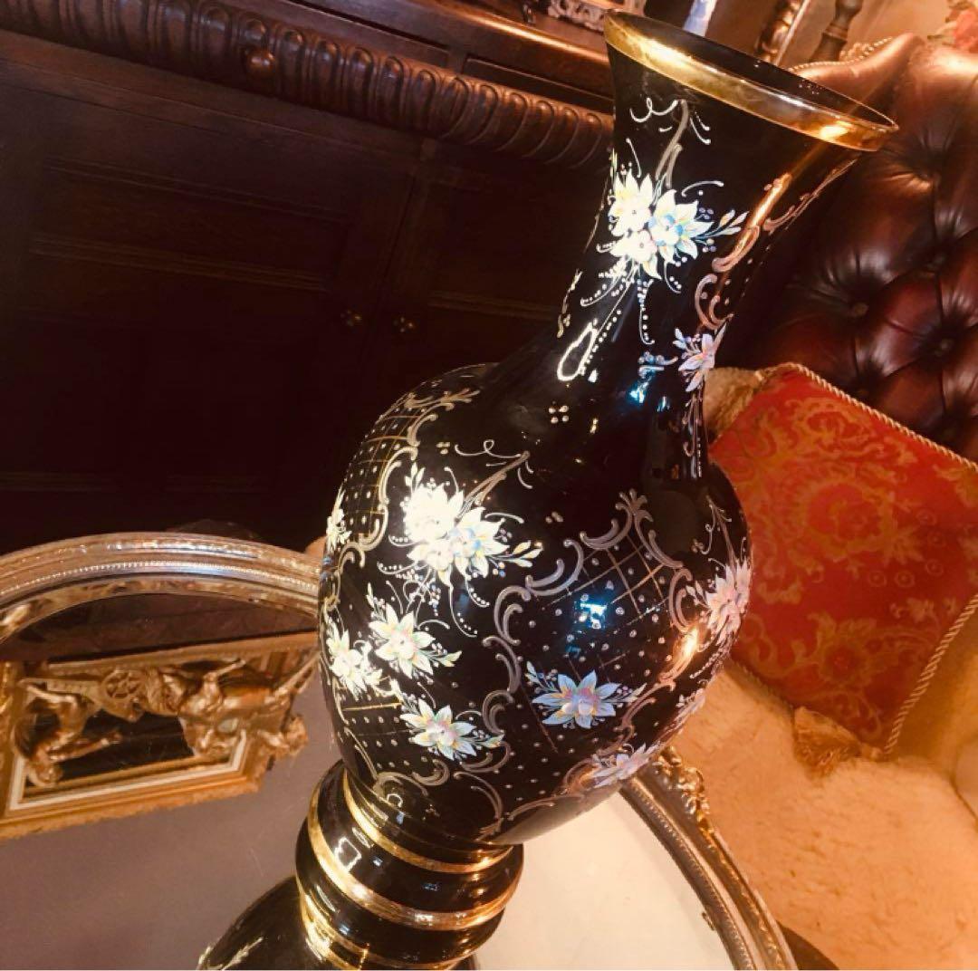 湯布院アンティーク イタリア ムラーノベネチアンガラス 大花瓶 黒ハンドメイド