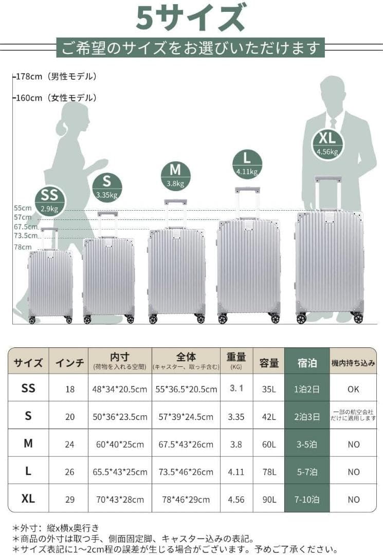 スーツケース キャリーケース シルバー　軽量　大型　大容量　旅行　5-7泊