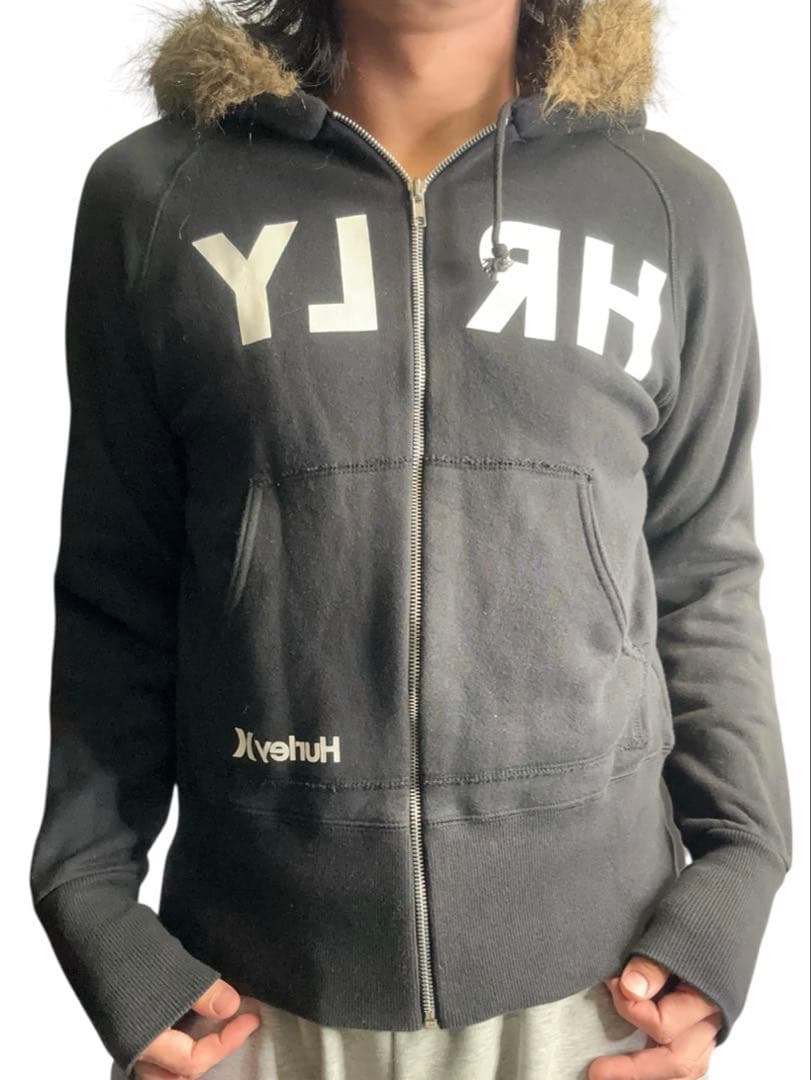 トップス fur hooded long rib hoodie