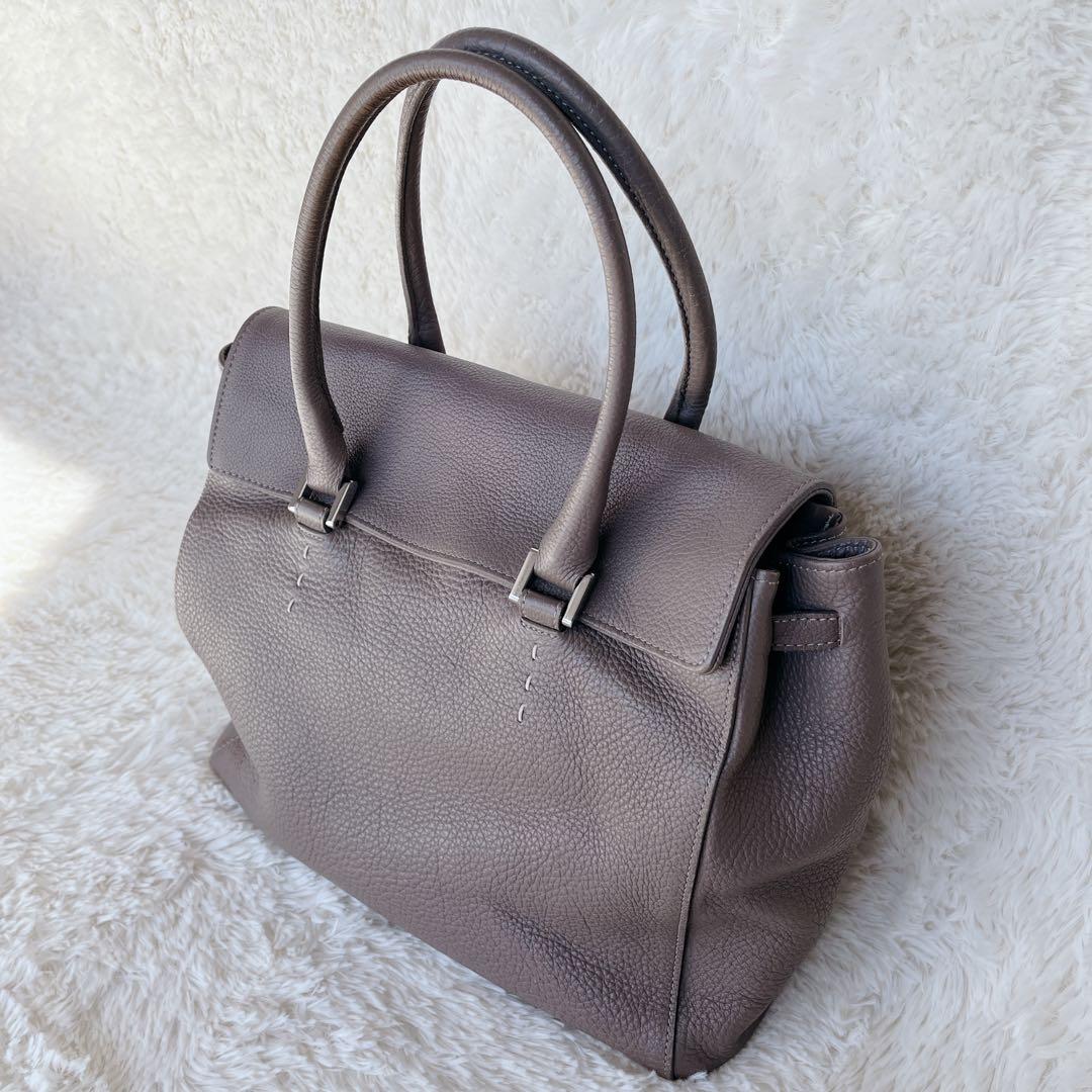 NAGATANI ハンドバッグ　シボレザー　グレージュ　フラップ
