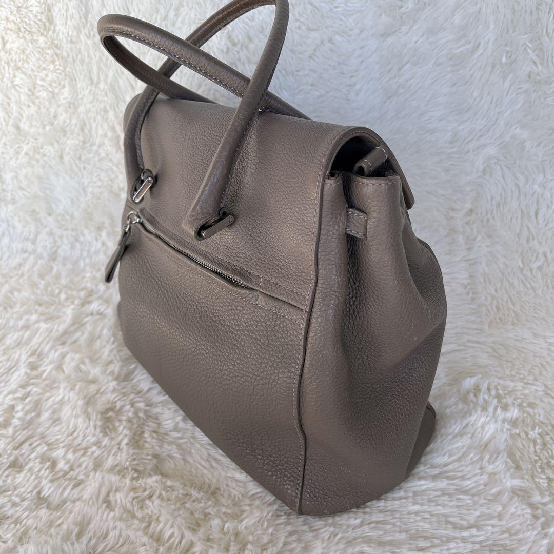 NAGATANI ハンドバッグ　シボレザー　グレージュ　フラップ