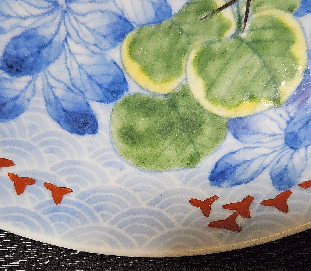 【大名品❗】【真作保証❗】江戸時代　色鍋島　鶺鴒図　墨弾き青海波文様　約五寸皿