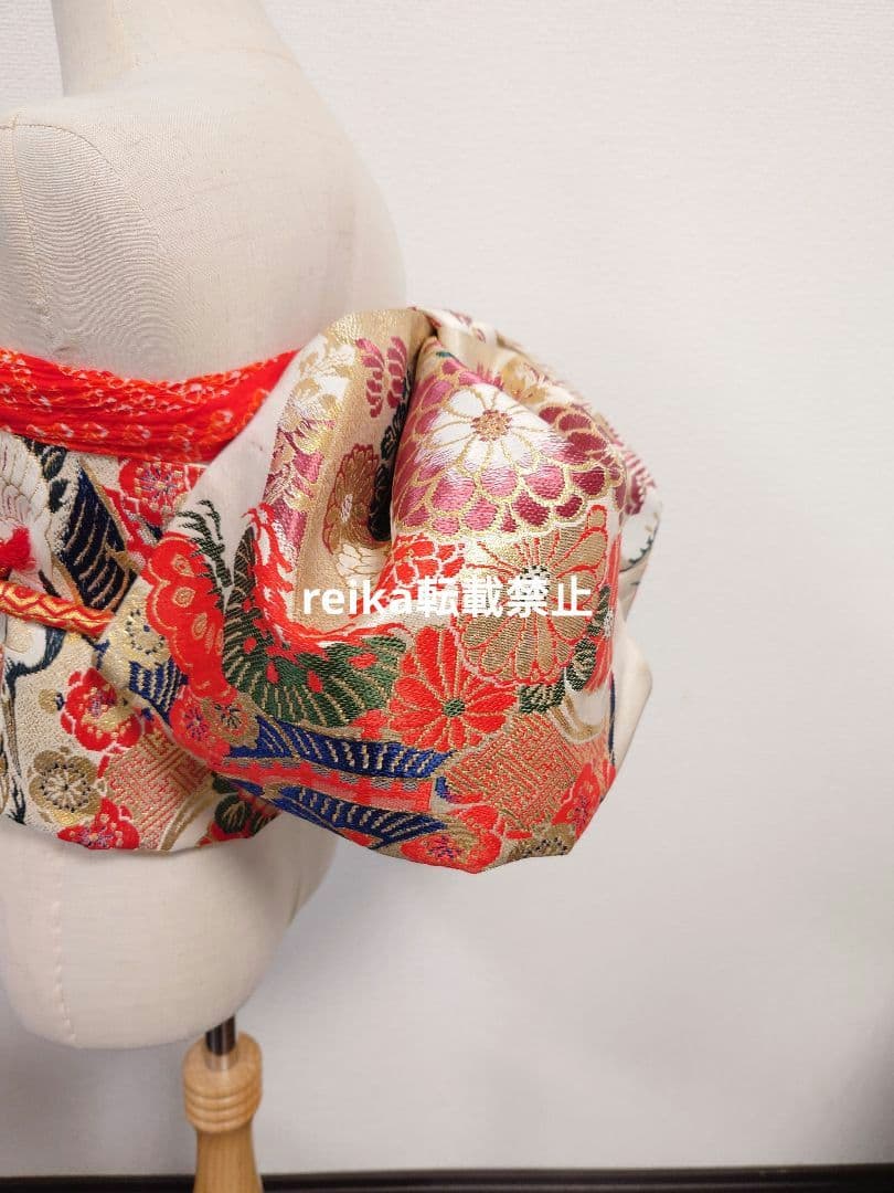 七五三　正絹袋帯からの作り帯　アンティーク　ジュニア帯　鶴　一点物