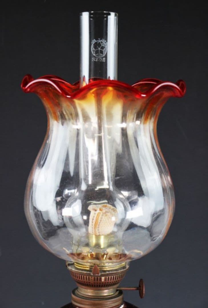 旧家収蔵 大正期 赤フリル ランプ 特殊バーナー構造