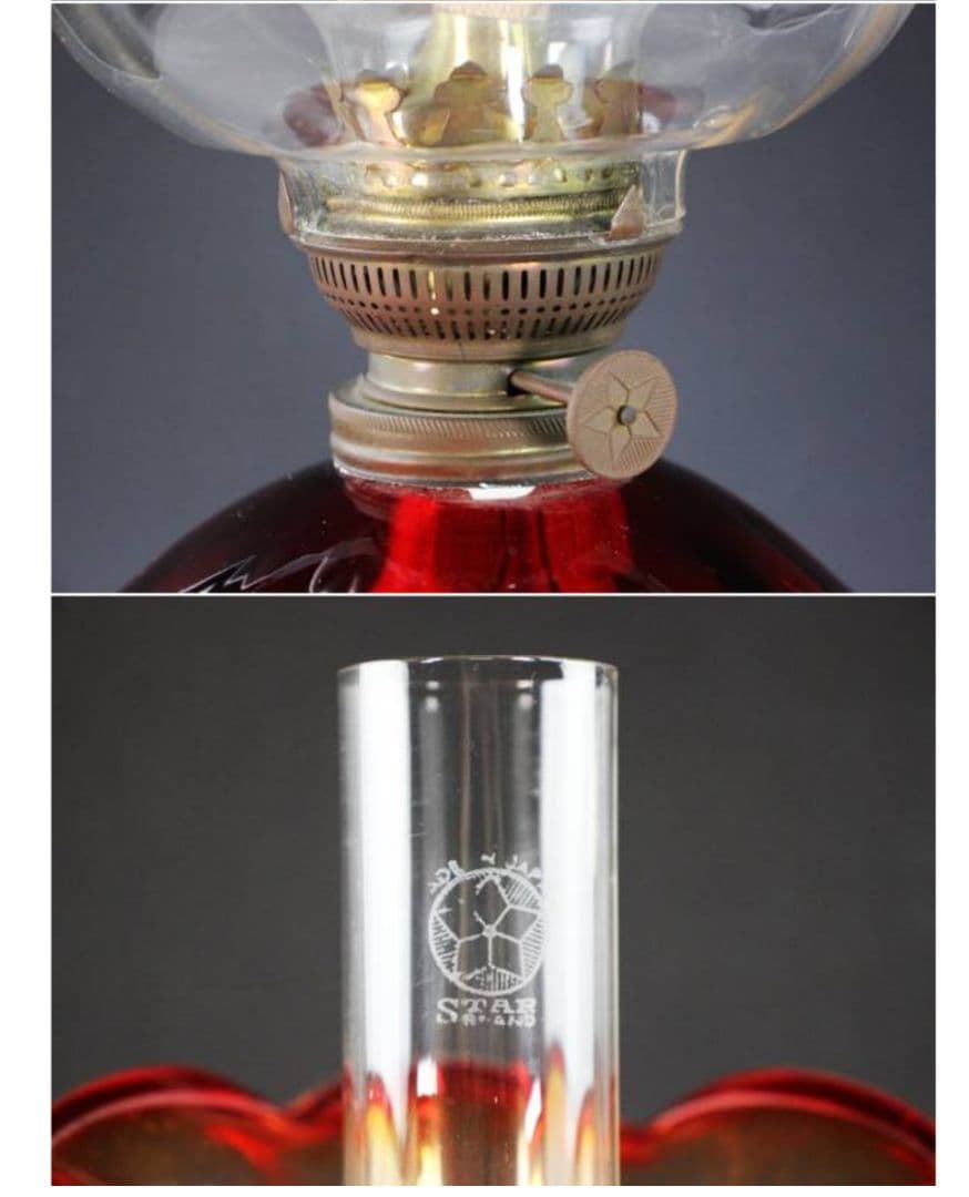 旧家収蔵 大正期 赤フリル ランプ 特殊バーナー構造