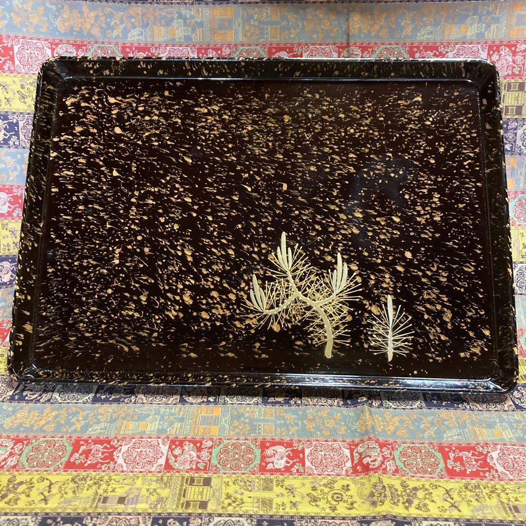 松葉柄　漆塗菓子器揃　ビロードに覆われた木箱入り5品9セット