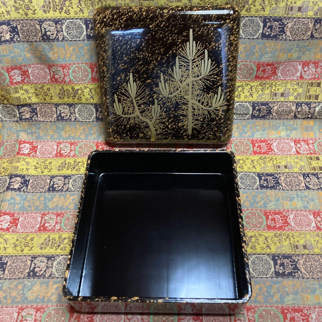 松葉柄　漆塗菓子器揃　ビロードに覆われた木箱入り5品9セット