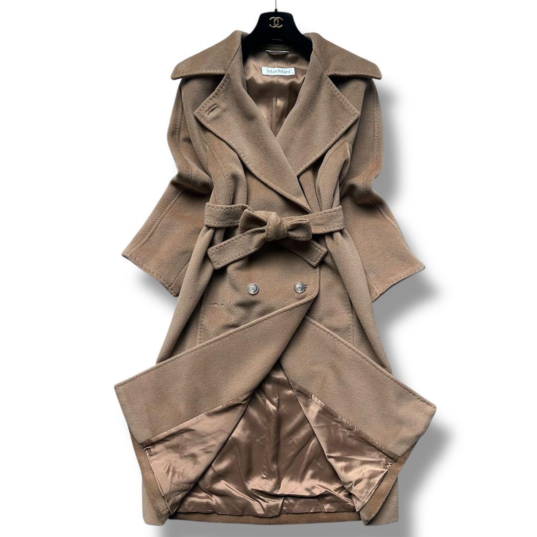 マックスマーラ カシミヤ混 ベルテッドコート チェスター キャメル マキシ丈