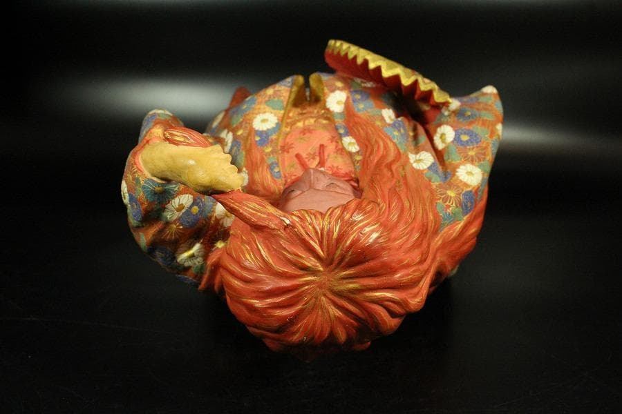 名工 初代 久世久宝作 猩々 置物 共箱 金銘(K-A224)