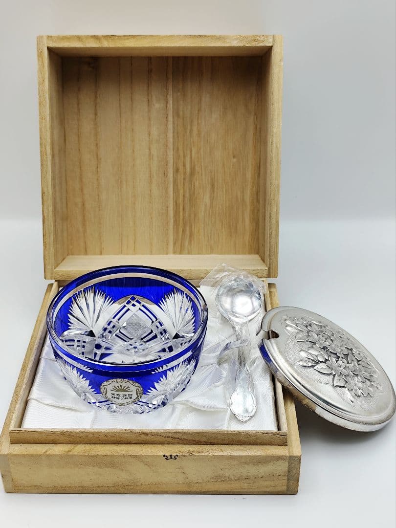 超希少品☆小林英夫 笹の葉切子鉢 遠藤兆映彫金蓋(切子、江戸切子、薩摩切子)