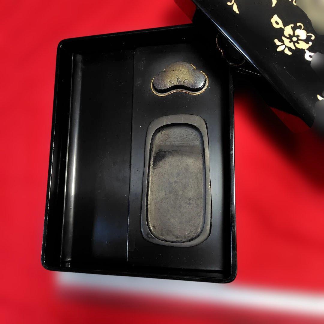 天平鳳凰模様螺鈿硯箱　ミニ硯と水差し内蔵、桐箱つき