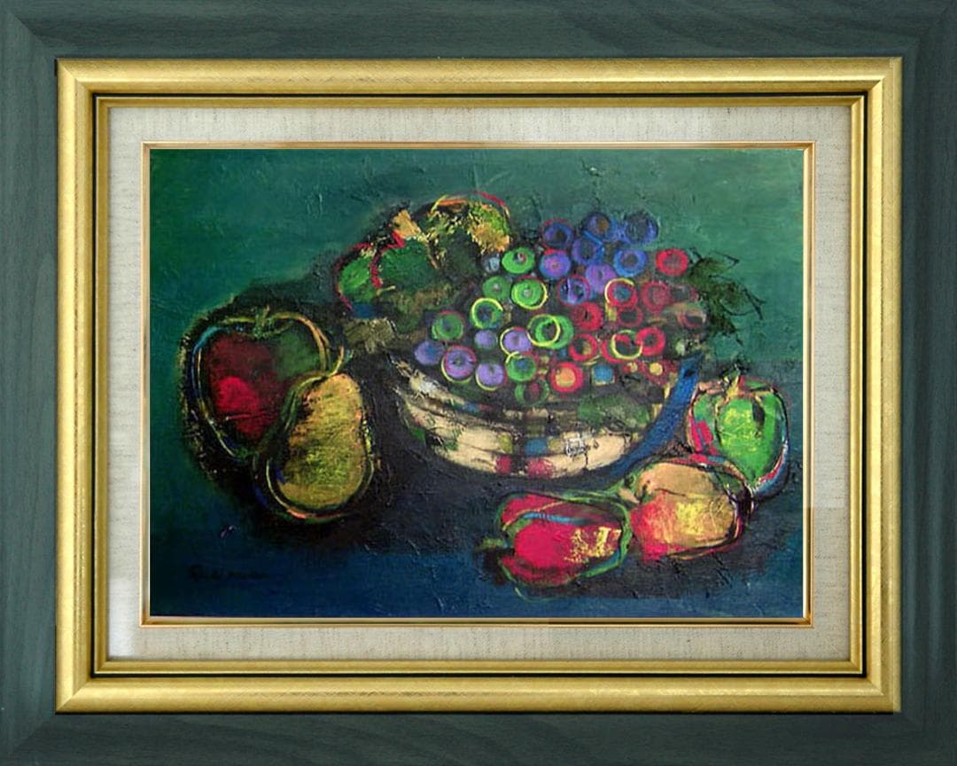 油絵 絵 絵画インテリア 額付(黒) uF6-061304 静物 フルーツ