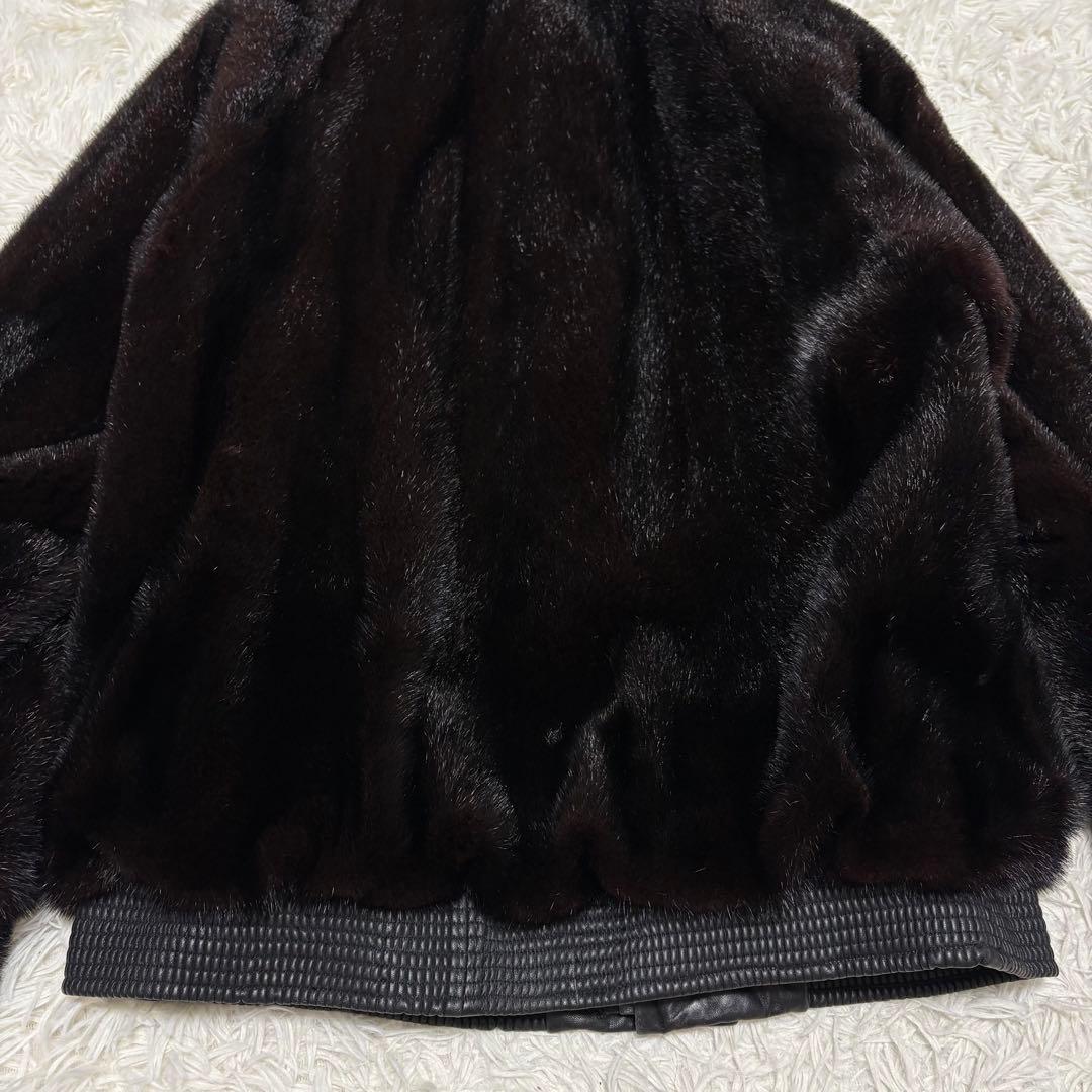 【極美品/レア】ミンク 毛皮 レザージャケット 切り替え リブ編み ブラウン
