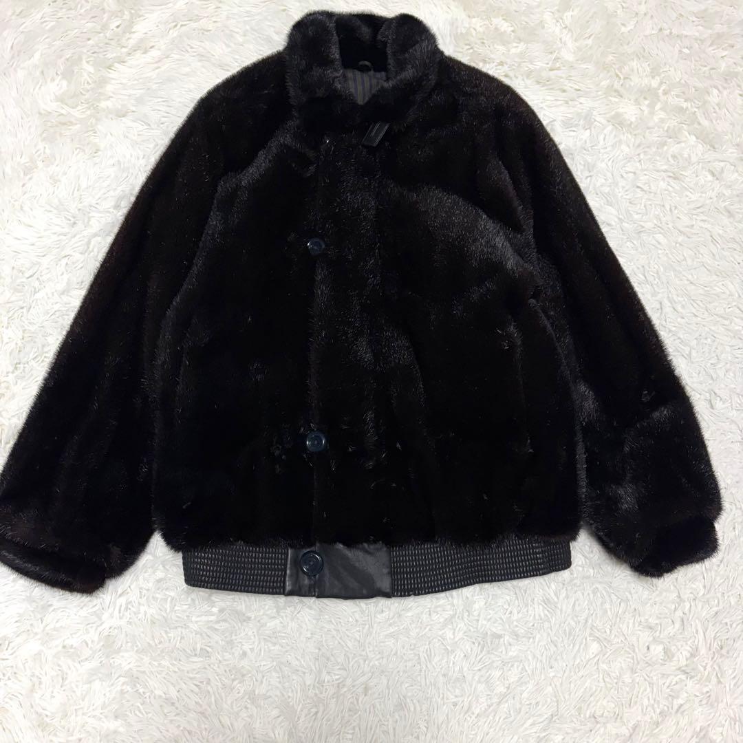 【極美品/レア】ミンク 毛皮 レザージャケット 切り替え リブ編み ブラウン