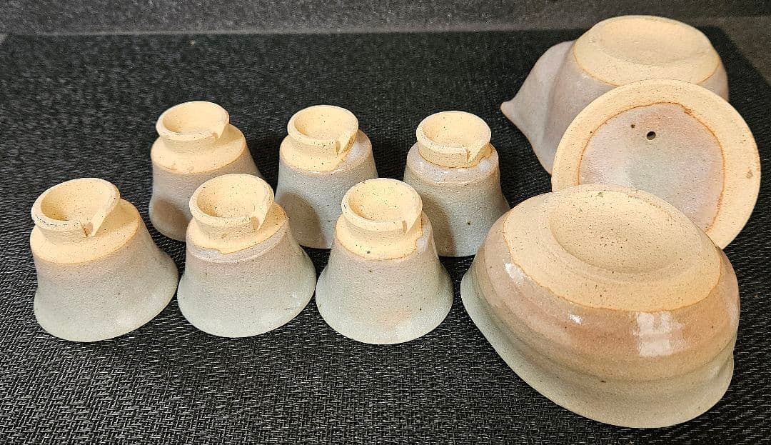 萩焼　秋芳陶苑　高野千山作　煎茶器揃い8点　茶注　湯冷まし　煎茶碗　共箱　煎茶具