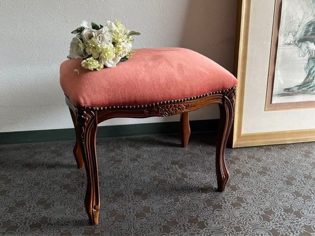 k523r108 クラシカルスツール オットマン エレガントなベロア座面 木製脚