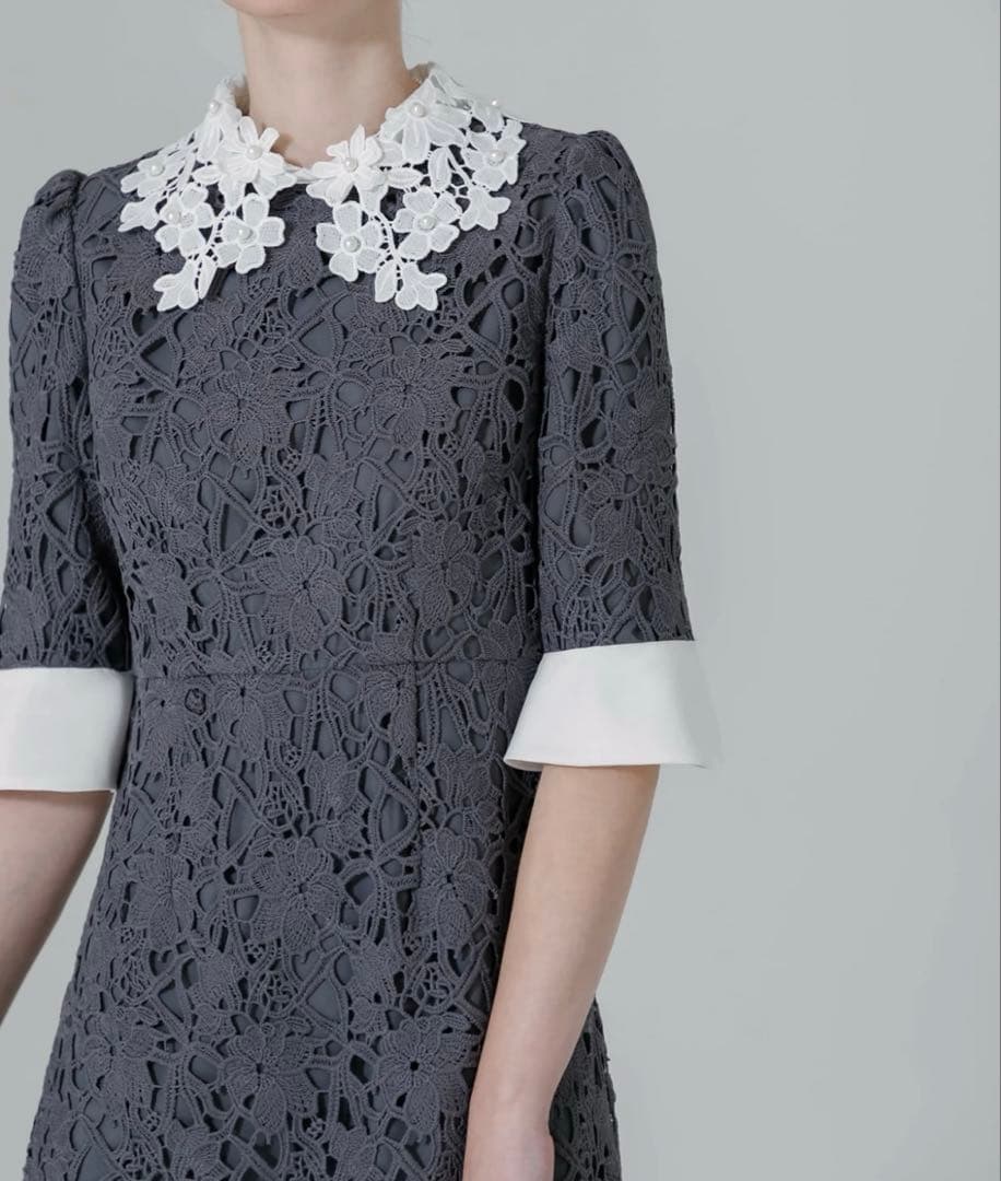 お値引‼️【希少Mサイズ】Leja 花柄レースカラースパンコールAラインワンピース