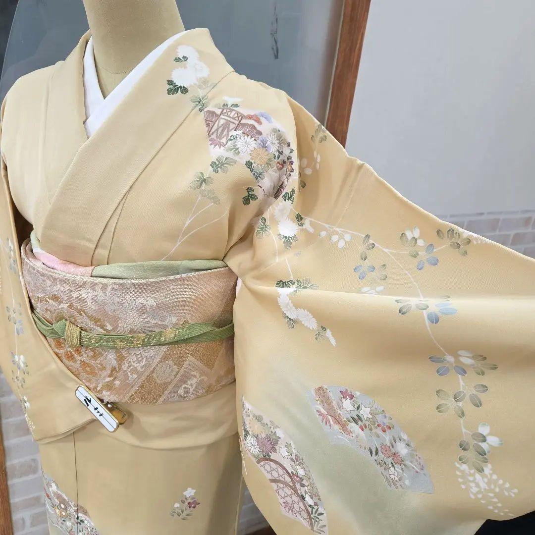 トールサイズ訪問着4点フルセット、着物、袋帯、帯締め、帯揚げ