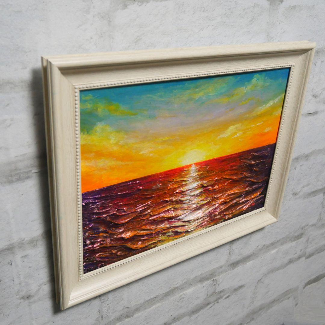 油絵 油彩 油彩画 絵 絵画 【朝日に輝く海】