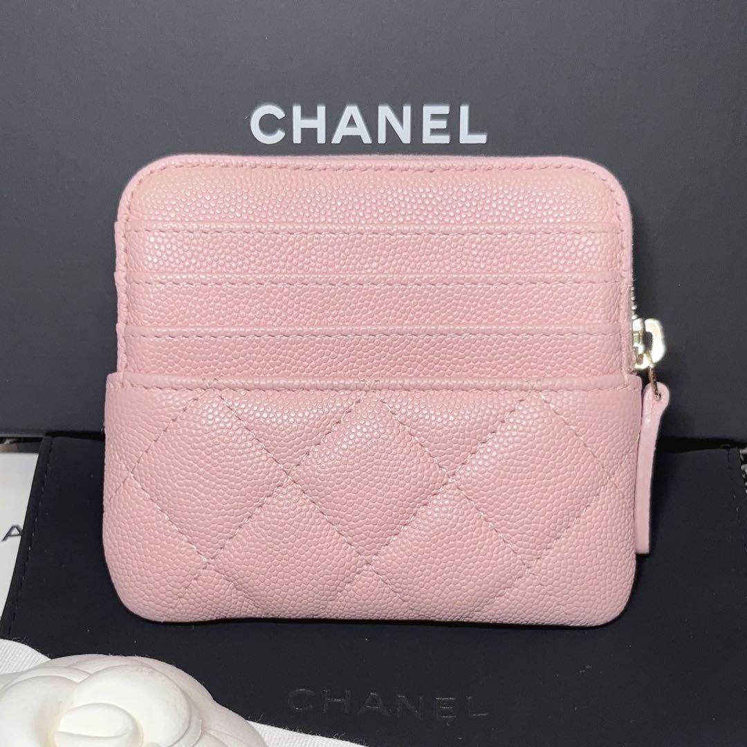 CHANEL ケース　カードケース　マトラッセ　キャビアスキン　ピンク