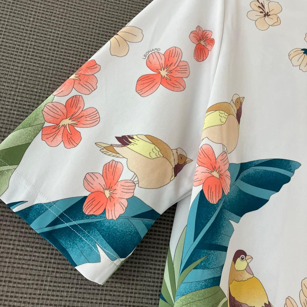 美品　レオナール　ポロシャツ　花柄　鳥　大きいサイズ44