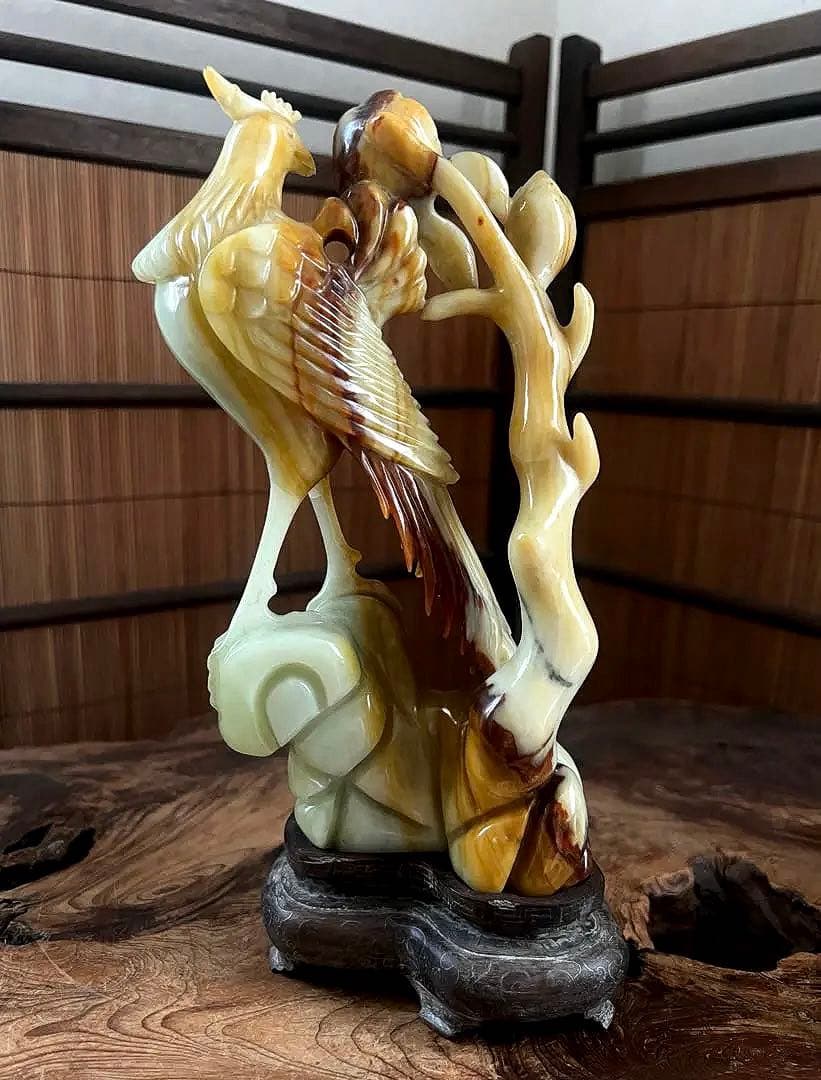 古翡翠 緑砡石 瑪瑙 鳳凰 象嵌台座