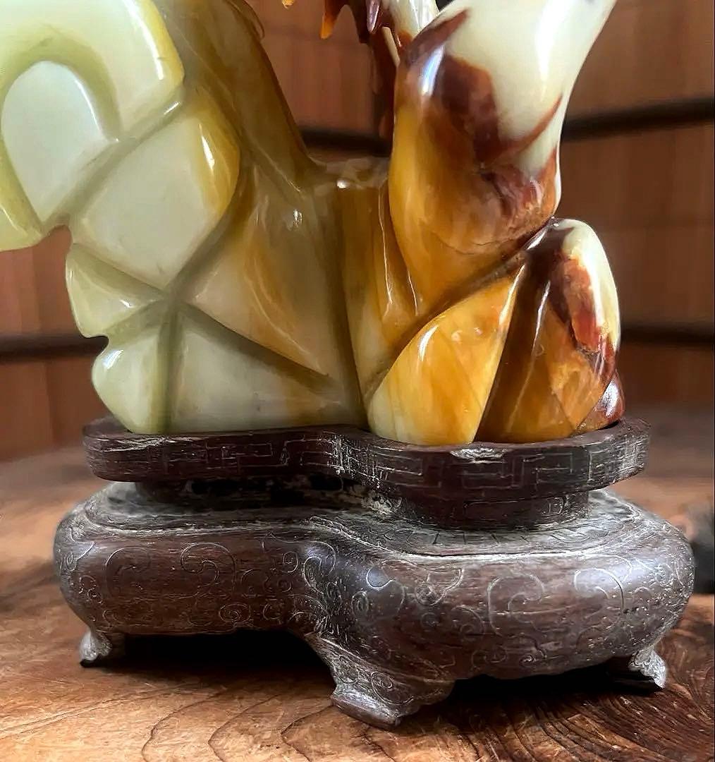 古翡翠 緑砡石 瑪瑙 鳳凰 象嵌台座