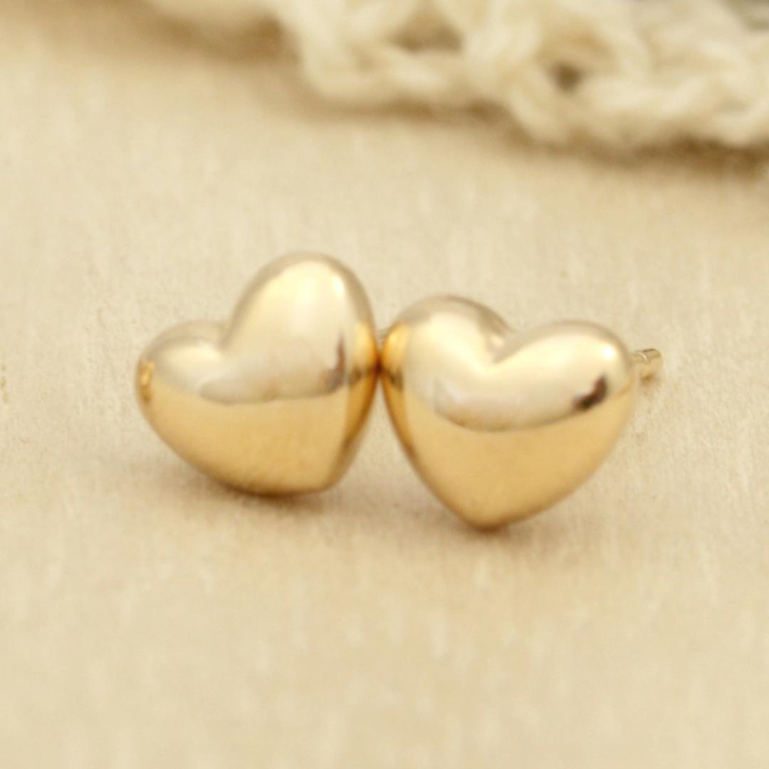 【5mm 大 ハート】ぷっくりハートのシンプルピアス K18YG