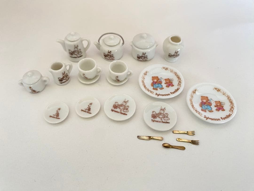 シルバニアファミリー レア初期 食器セット 緑の家具 エポック社