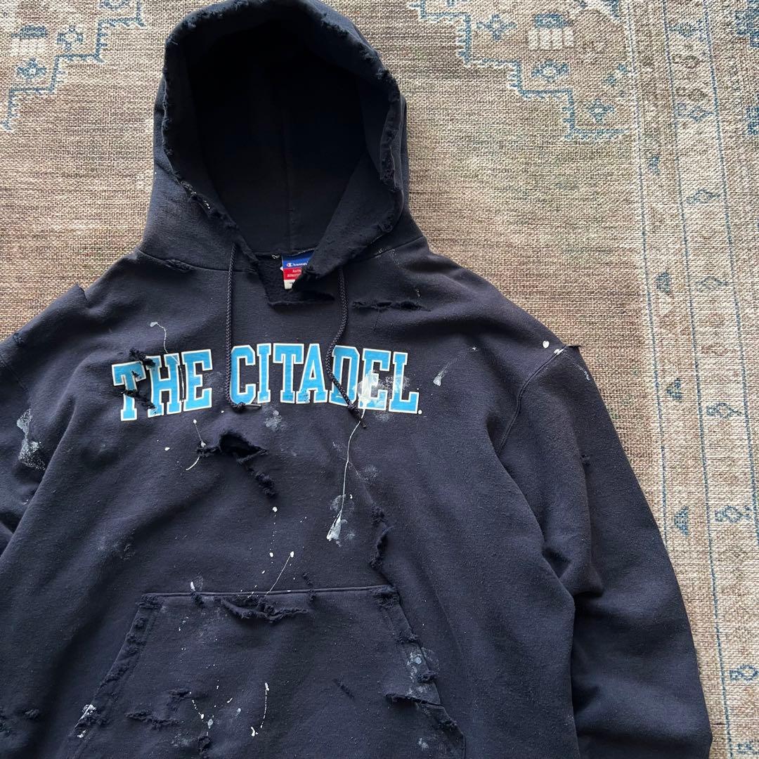 90s champion ダメージ ボロ スウェット パーカー ペンキ　グランジ