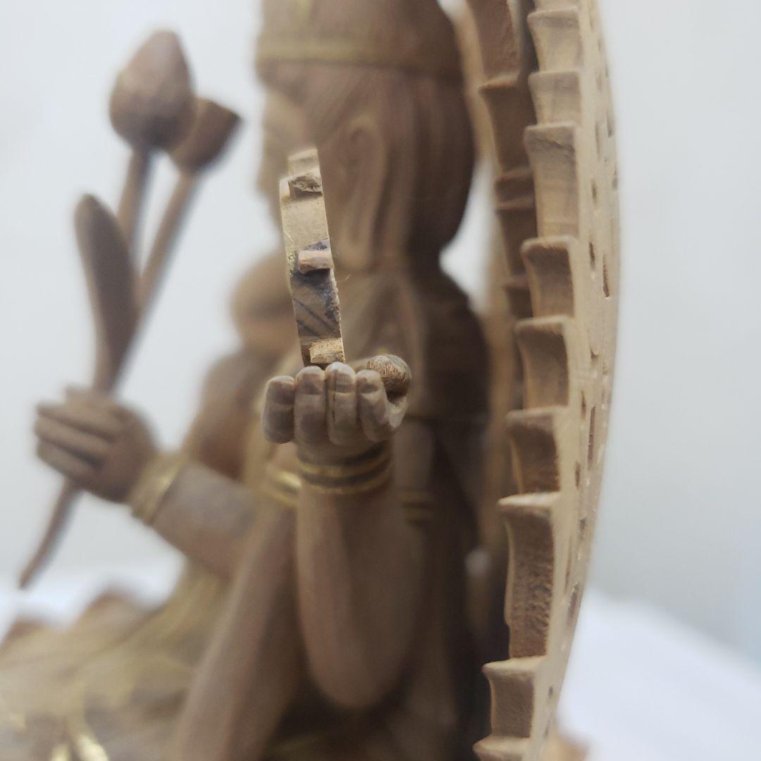 Ｂフライデー蔵出し特価香木 特上彫り如意輪観音菩薩像2.5寸眼入り 二重唐草光背