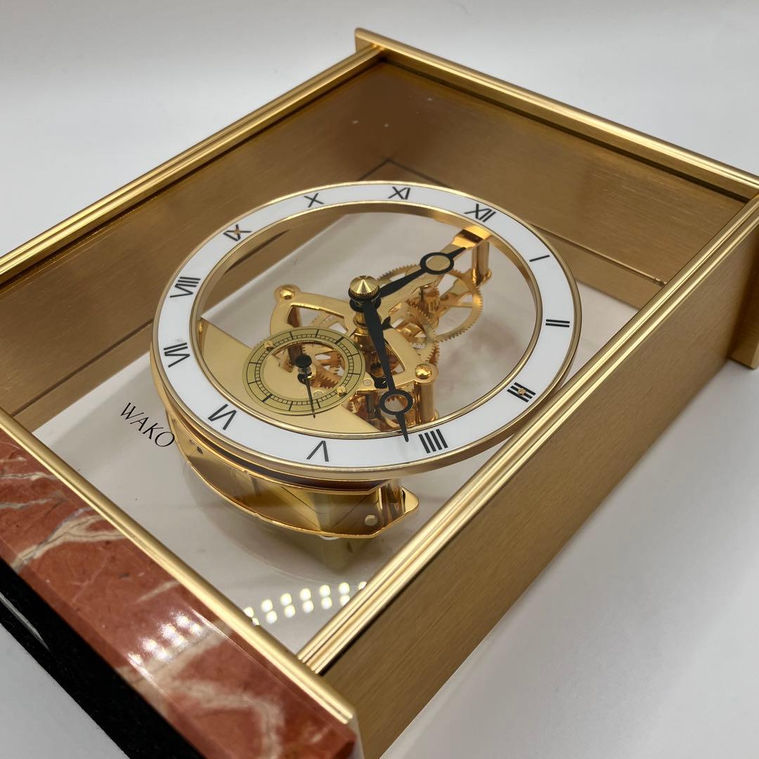 ☆美品☆ WAKO ワコー 置き時計 HW8090G 大理石ゴールド 可動品