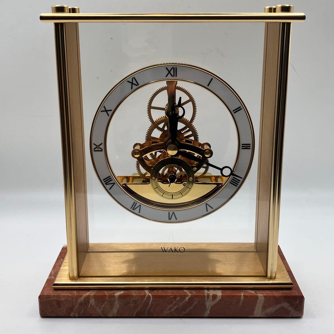 ☆美品☆ WAKO ワコー 置き時計 HW8090G 大理石ゴールド 可動品