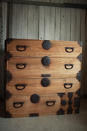 味のある丸金具時代箪笥　扉付き　刀箪笥　タンス　収納　古家具　古民家　時代家具