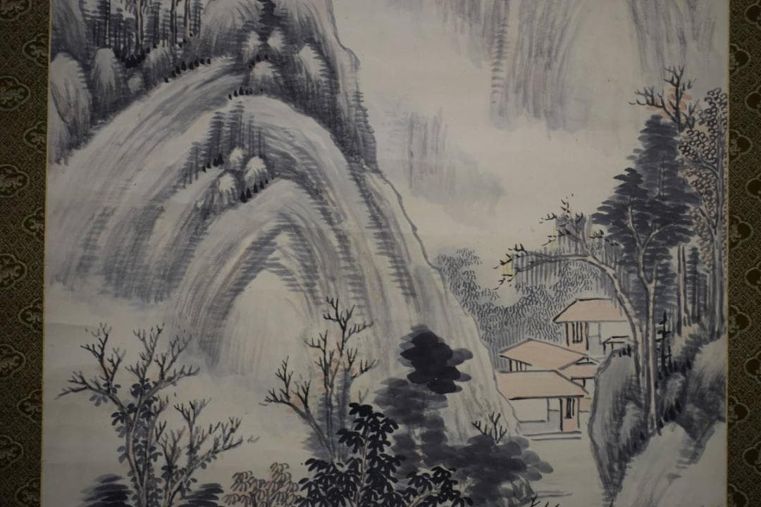 真作/岡田米山人/山水画賛/布袋屋掛軸HG-557