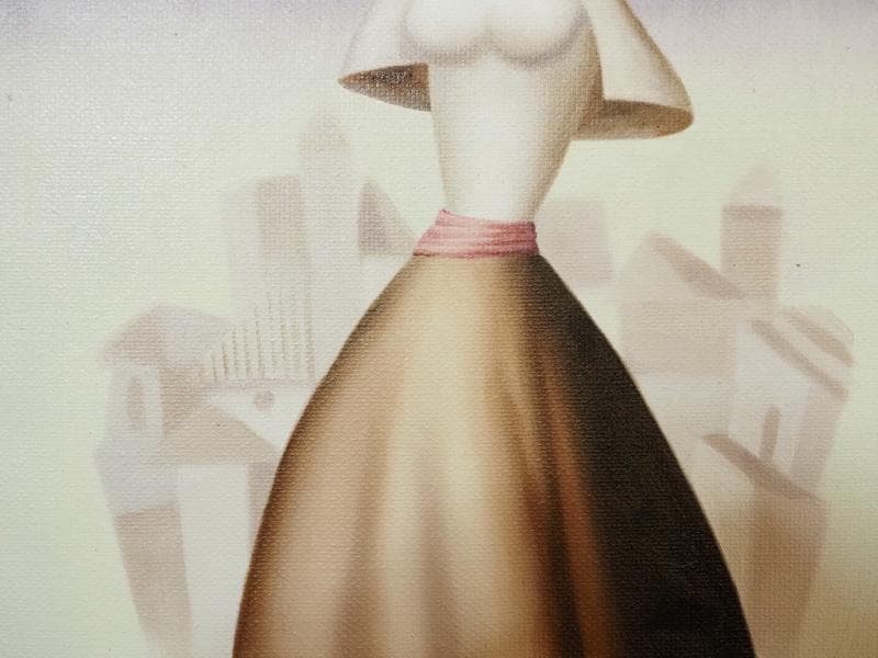 【値下げ】人物画　油絵　東郷青児　婦人像　F6　額付き　手描き　肉筆