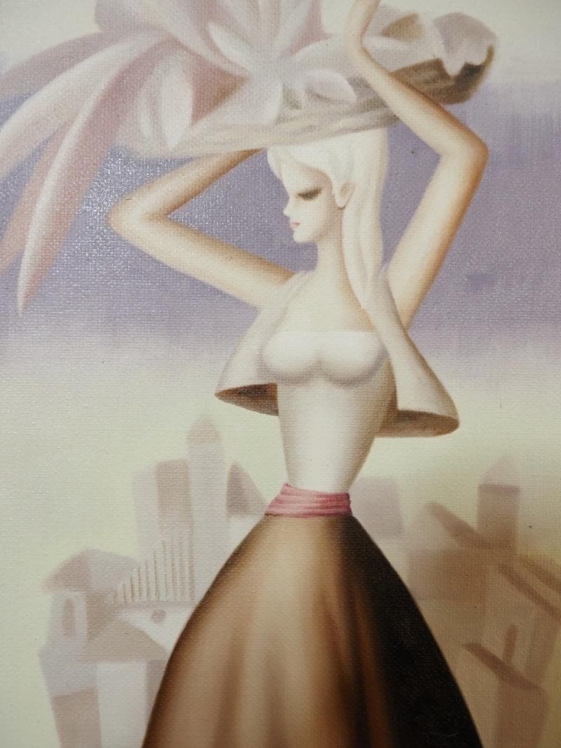 【値下げ】人物画　油絵　東郷青児　婦人像　F6　額付き　手描き　肉筆