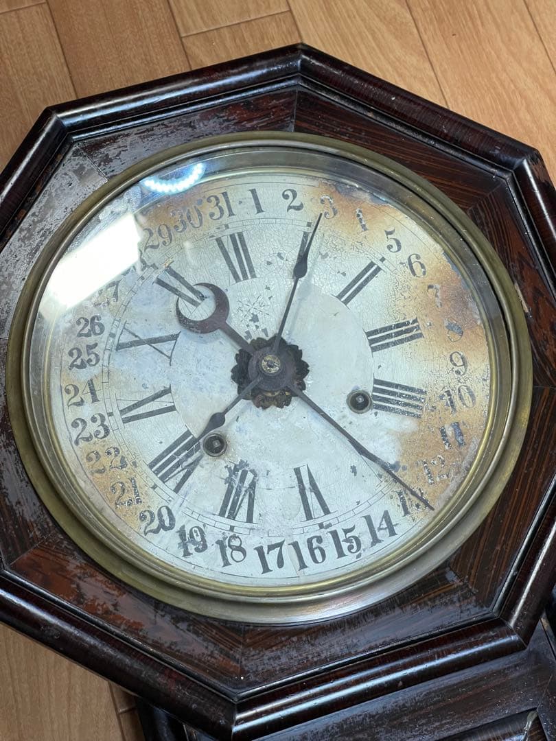 動作品 尾張時計 カレンダー付10吋八角尾長 柱時計