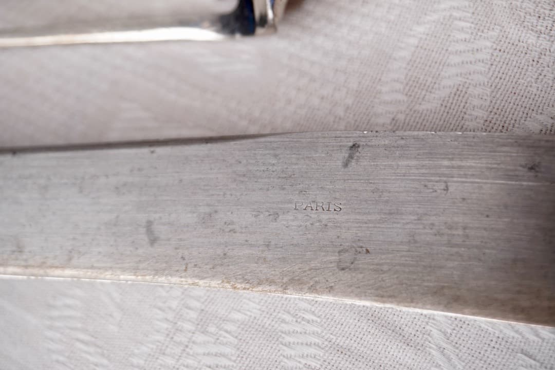 フランス シルバープレート アンティーク 肉切り用大型フォーク＆ナイフセット