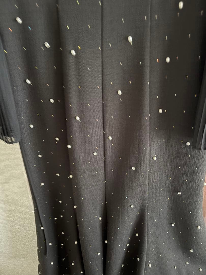 Leja 透け感プリーツフレアスリーブビーズマーメイドシルエットワンピース