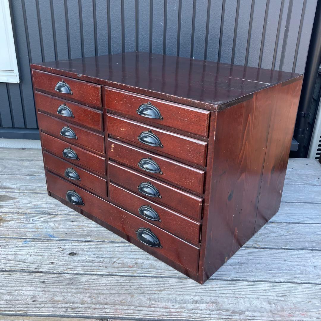 北欧レトロ ヴィンテージ 古家具 書類棚 整理棚 木製チェスト 11杯 箪笥