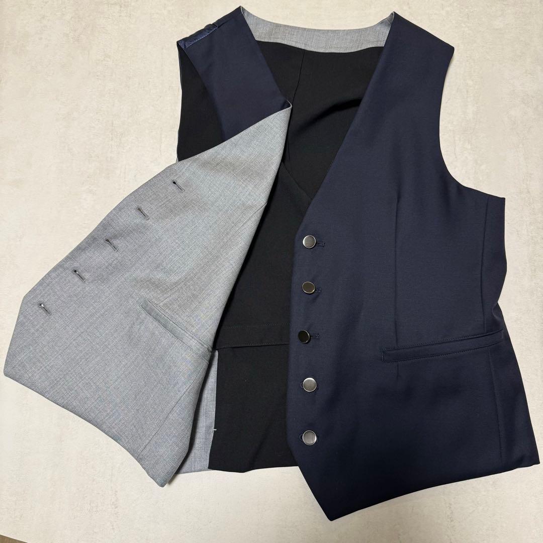 美品 NICOLE リバーシブルベスト スーツベスト 紺 グレー 結婚式 参列