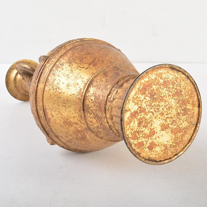 中国　古銅鍍金　饕餮文　双獣耳瓶　M　R6800