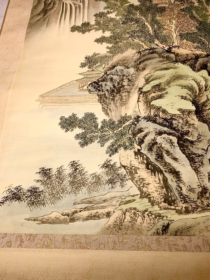 中国 絹本掛軸 高閣　街秋中堂　状態良好