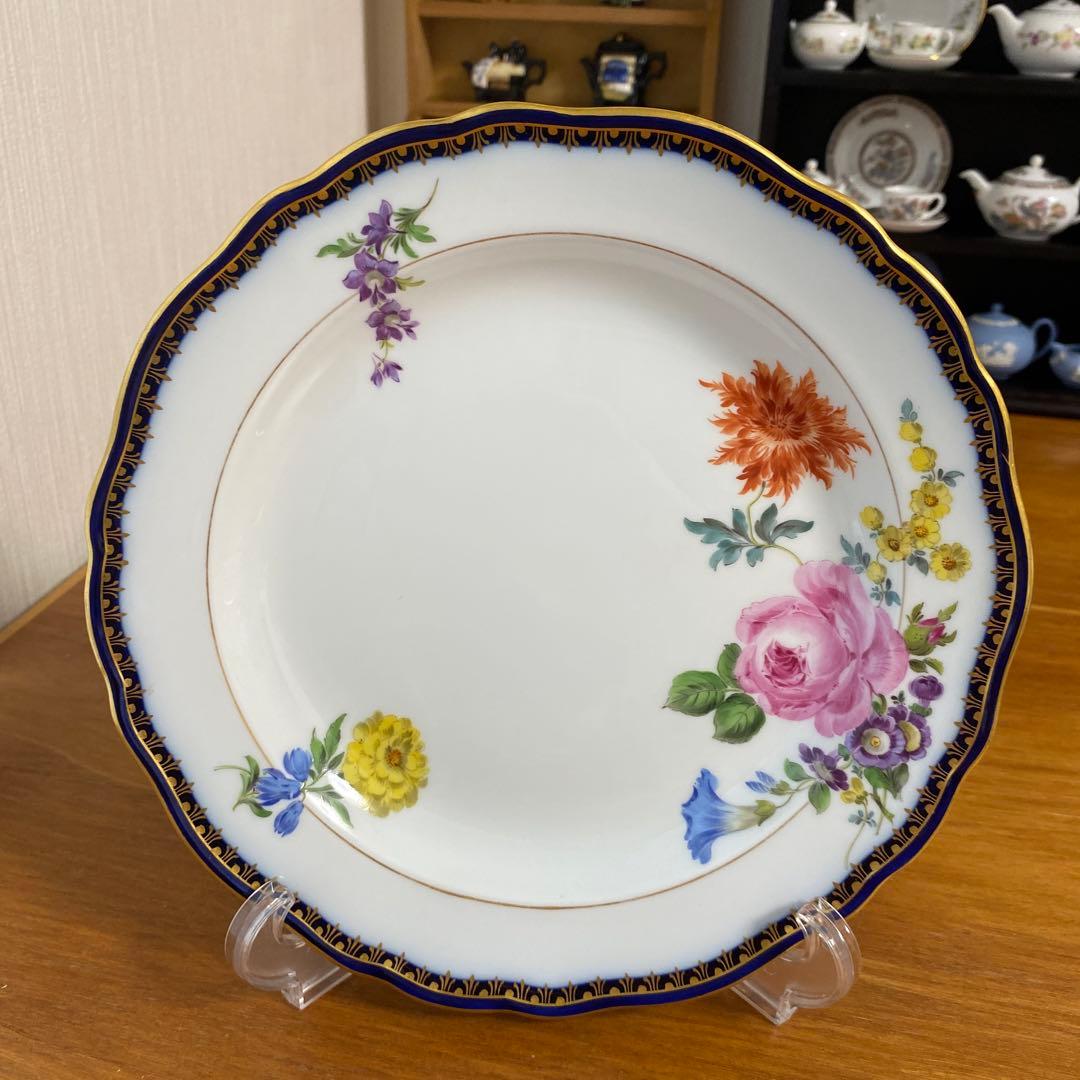 マイセン Aカンテ ベーシックフラワー プレート 21cmコバルトブルー　一級品