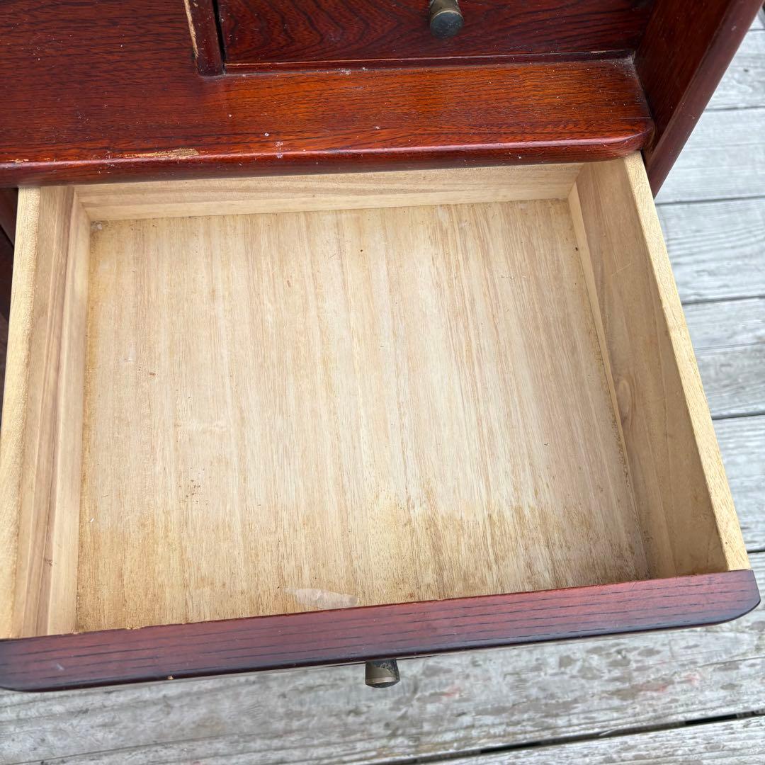 昭和レトロ カリモク 木製 階段型茶棚 サイドボード 飾り棚 コールキャビネット